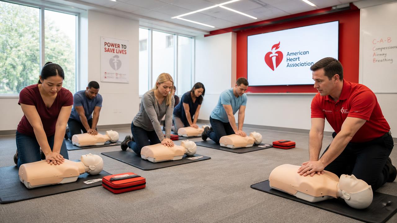 CPR training class practicing life-saving techniques